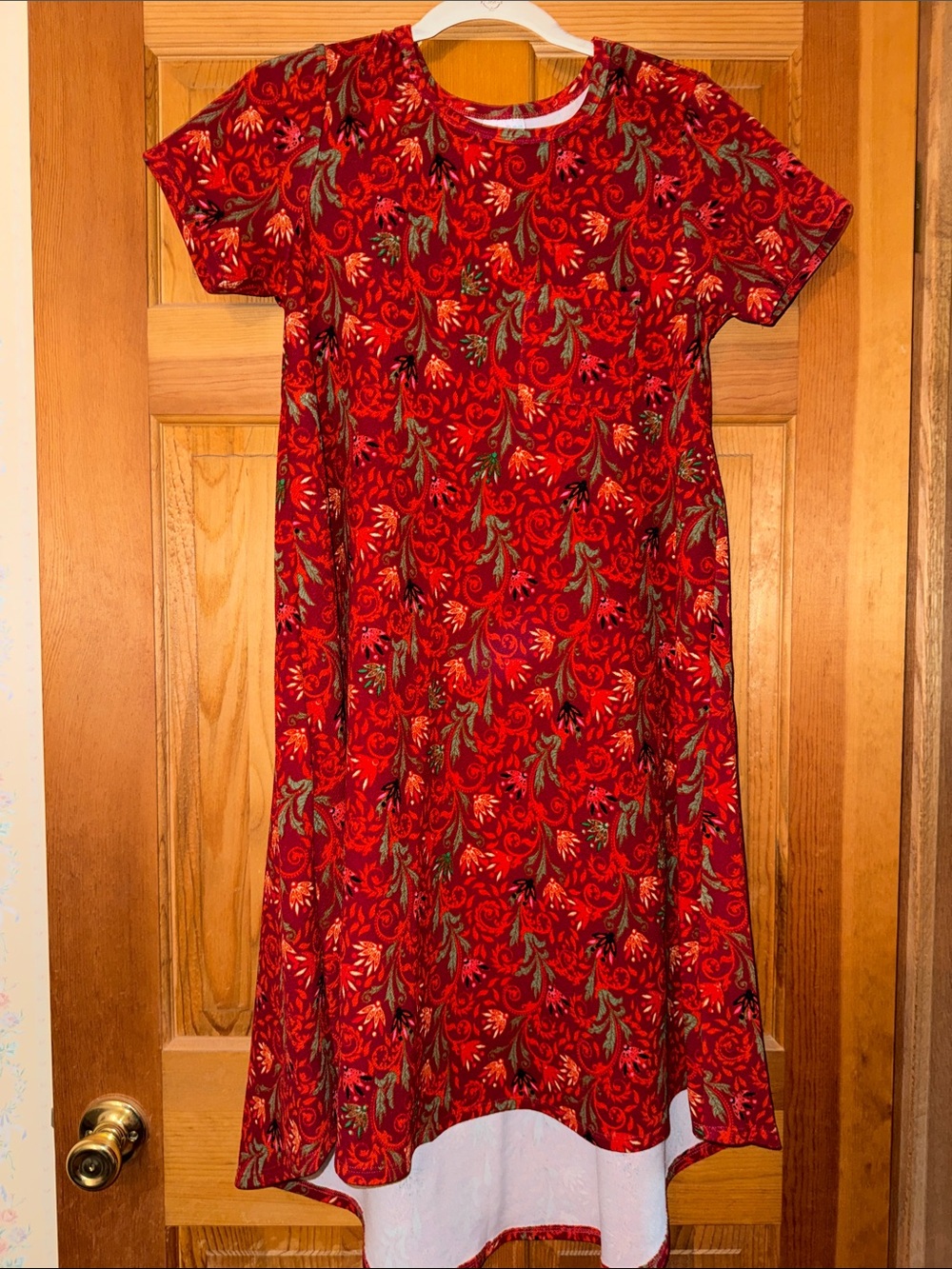 LuLaRoe Carly xxs Red Floral Short-Sleeve A-Line Dress